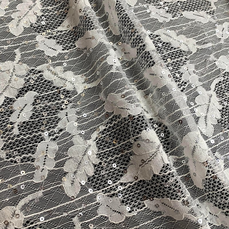 Leaf Sequin Iridescent Polyester Lace Fabric Wholesale Supplier 12